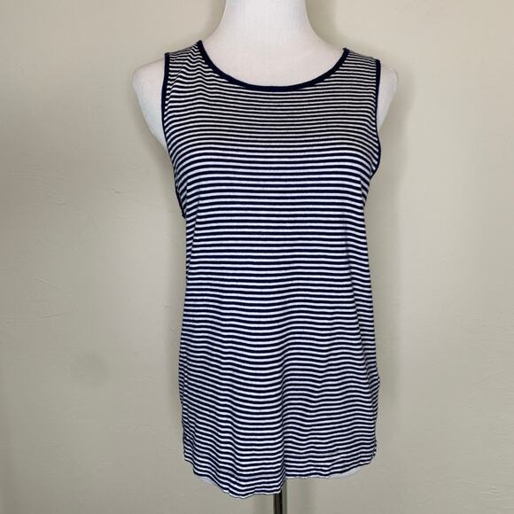 Theory Blue White Tank Striped Sz Small Soft Coastal - Picture 1 of 10